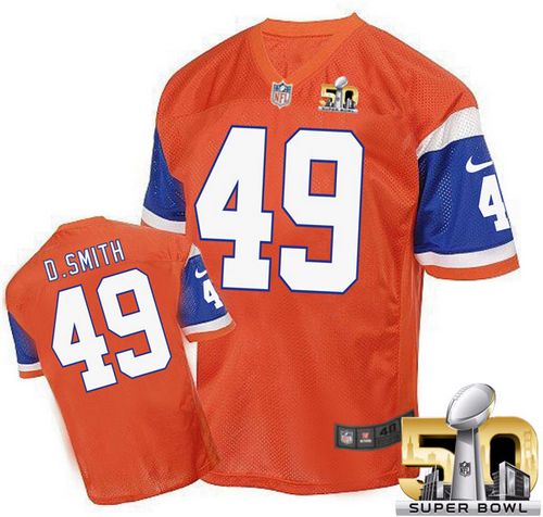 Nike Broncos #49 Dennis Smith Orange Super Bowl 50 Men's Stitched NFL Elite Throwback Jersey - Click Image to Close
